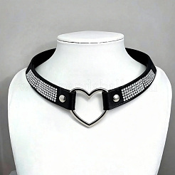 Schwarze Choker-Halsketten im Punk-Stil aus Kunstleder mit Kristall-Strassen&nbsp;NJEW-CL0001-30