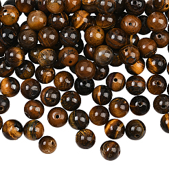 100 шт. круглые бусины из натурального тигрового глаза&nbsp;G-SP0001-21C