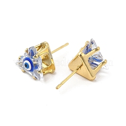 Triangolo in vetro con orecchini a bottone malocchio smaltati&nbsp;EJEW-P210-01G-09