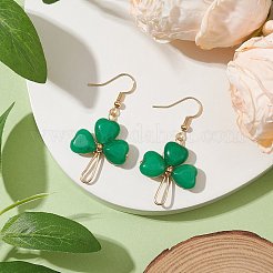 Boucles d'oreilles pendantes en forme de trèfle avec pendentif en jade malaisien naturel&nbsp;EJEW-JE06074-02
