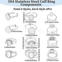 16 stücke 4 arten 304 edelstahl ovsl manschette ring komponenten&nbsp;RJEW-SC0001-38