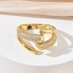 Anelli aperti con polsino in ottone micro pavé di zirconi cubici per donna&nbsp;RJEW-L343-12G-01