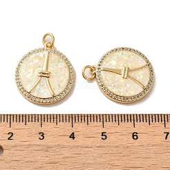 Плоский круглый со знаком мира и башней из латуни с микропаве фианитами и подвесками из синтетического опала&nbsp;KK-D096-07A-G