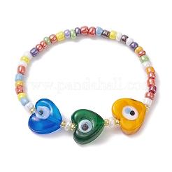 3шт 3 стиля сердце и цветок и хамса ручной лэмпворк и браслеты из бисера стрейч&nbsp;BJEW-JB09372