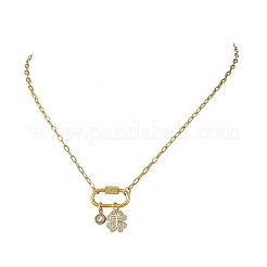 Pendentif trèfle à quatre feuilles en laiton serti de micro-pavés de zirconiums cubiques transparents&nbsp;NJEW-JN06498