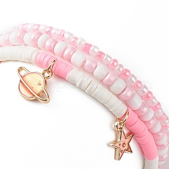 3 pz 3 set di braccialetti elasticizzati con semi di vetro styel e argilla polimerica&nbsp;BJEW-JB08854-02