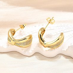 Женские серьги-гвоздики из латуни с микропаве и прозрачным кубическим цирконием EJEW-U056-05A-G