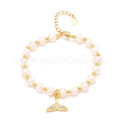 Bracciali con ciondoli a forma di coda di balena in ottone con micro pavé di zirconi cubici&nbsp;BJEW-D447-13G-01