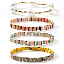 5 шт. эластичный браслет из стеклянного бисера и латунных бусин для женщин&nbsp;GJ3337-1