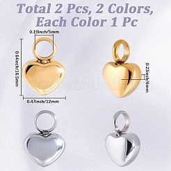 2 ciondolo per urna portacenere in acciaio inossidabile a forma di cuore&nbsp;STAS-CN0001-73