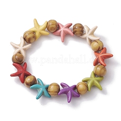 Bracelets extensibles turquoise synthétique teints en étoile de mer de plage&nbsp;BJEW-JB10295-02