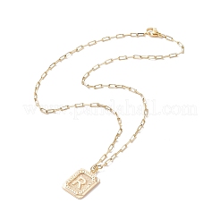 Rectangle en laiton avec collier pendentif lettre initiale avec chaînes de trombone pour hommes femmes&nbsp;NJEW-JN04007