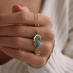 Halskette mit Anhänger in Form eines Seepferdchens aus aquamarinblauem Strass&nbsp;WGFC42F-01