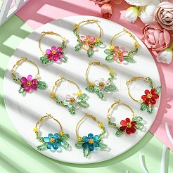 Orecchino a cerchio con fiore in vetro intrecciato&nbsp;EJEW-MZ00235