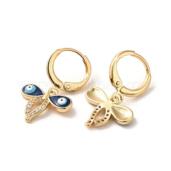 Boucles d'oreilles dormeuses en laiton plaqué or 18 carats véritable mauvais œil&nbsp;EJEW-Q797-01A-G