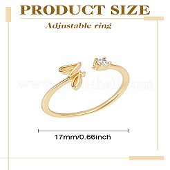 1pc lettre laiton strass ouvert manchette anneaux pour femmes&nbsp;AJEW-LP0004-47Z-G