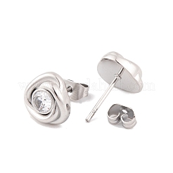 Orecchini a bottone con strass in acciaio inossidabile 304 a forma di fiore per donna&nbsp;EJEW-E311-05P