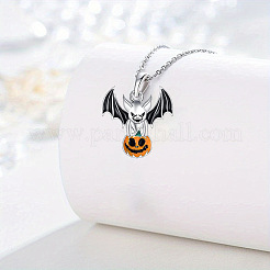 Colliers pendentifs chauve-souris en alliage émaillé d'Halloween avec citrouille&nbsp;WG6D1E5-01