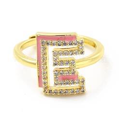 Anillo ajustable con letra inicial de esmalte de varios colores y circonita cúbica transparente&nbsp;RJEW-P045-01G-E
