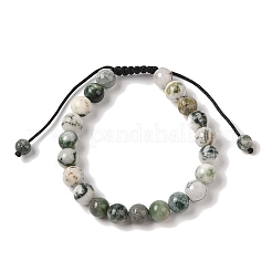 Bracelets de perles tressées en agate d'arbre naturelle ronde de 8 mm&nbsp;BJEW-C067-01B-01