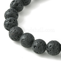 Pulsera elástica de cuentas redondas de acero inoxidable quirúrgico 316 y roca de lava natural&nbsp;BJEW-JB09440