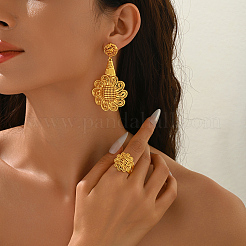 Комплекты из винтажных сплавов с полыми цветами и кольцами-манжетами для женщин&nbsp;MI8372