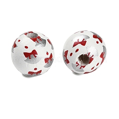 Cuentas europeas de madera de schima con estampado navideño&nbsp;WOOD-G024-02D