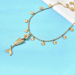 Женские ожерелья с подвеской в виде рыбы из нержавеющей стали 304&nbsp;NJEW-F362-01G