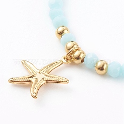 Позолоченные эластичные браслеты с подвесками из нержавеющей стали 304&nbsp;BJEW-JB06096-04