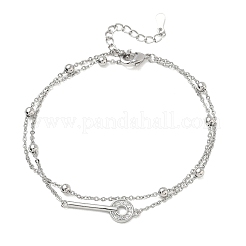 Pulseras de latón con microincrustaciones de circonitas cúbicas transparentes y eslabones tipo llave de una sola hebra.&nbsp;KK-CBA6980-20P