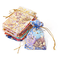 55 шт. двухцветные мешочки из органзы с принтом роз на завязках&nbsp;OP-TA0001-15C