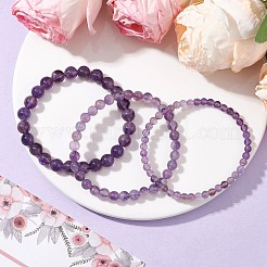 3 pz set di bracciali elastici con perline rotonde di ametista naturale per donna&nbsp;BJEW-JB10960