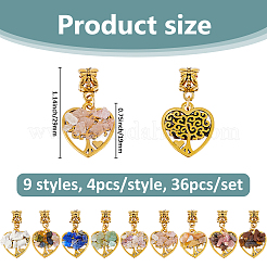 36 шт. 9 стиля подвески в виде дерева из натуральных смешанных драгоценных камней&nbsp;PALLOY-FH00138