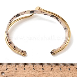 Bracelets joncs ouverts ondulés double couche en acétate de cellulose (résine) et acier inoxydable 304 pour femmes&nbsp;SA-CBA7107-03G