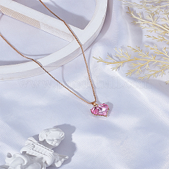 1 шт. ярко-розовое сердце из цинкового сплава стеклянная подвеска в виде коробки с цепочкой для женщин&nbsp;NJEW-LP0004-20