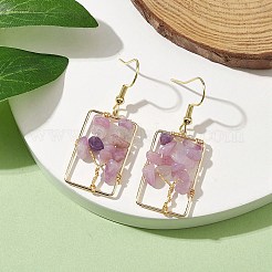 Pendientes colgantes de árbol con chips de piedra de mica violeta y lepidolita natural&nbsp;EJEW-JE05734-05