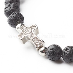 Set di braccialetti elastici in ossidiana naturale e roccia lavica&nbsp;BJEW-JB06982-04