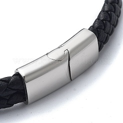 Pulseras de cordón de cuero sintético negro trenzado para hombre&nbsp;BJEW-K243-54AS