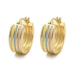 Полосатые латунные эмалевые серьги-кольца&nbsp;EJEW-M082-02PG