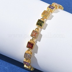 Квадратные латунные браслеты-цепочки с инкрустацией кубическим цирконием для женщин&nbsp;BJEW-P385-04G