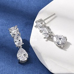 Серьги-гвоздики в форме капли из латуни с микропаве из прозрачных кубических цирконий&nbsp;EJEW-H180-14P