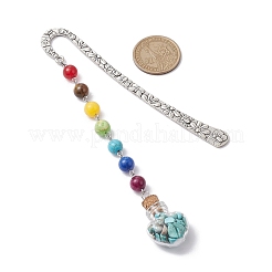 7 perla di pietra preziosa chakra e segnalibri pendenti con bottiglia dei desideri a forma di cuore in vetro turchese sintetico&nbsp;AJEW-JK00313-04