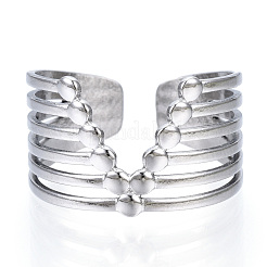 Bague manchette ouverte en acier inoxydable 304 anti-ternissement avec initiale V&nbsp;RJEW-N040-05
