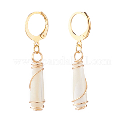 Orecchini a cerchio pendenti per donna avvolti in filo di conchiglia trochide naturale a goccia&nbsp;EJEW-JE04795-02