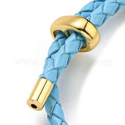 Bracciale a maglie con barra a colonna in ottone con cordini in cuoio&nbsp;BJEW-G675-05G-03
