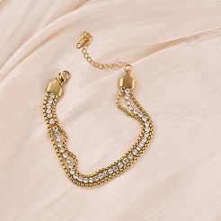 Bracelets tennis double couche en acier inoxydable 304 sertis de micro-pavés de zirconiums cubiques transparents.&nbsp;WGF8D1D-02