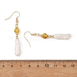 Ohrhänger aus natürlichem Bernstein und Barockperlen (Keshi-Perlen)&nbsp;EJEW-JE07360-02