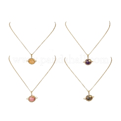 4 pezzo 4 stili labradorite naturale e quarzo ematoide giallo e ametista e giada tinta di verde collana con ciondolo pianeta avvolto in filo di rame e catena in ottone per donna&nbsp;NJEW-TA00260