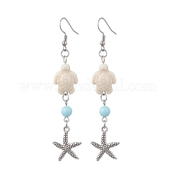 Ohrhänger mit maritimem Motiv aus synthetischem Türkis und natürlichem Howlith für Damen&nbsp;EJEW-JE06997