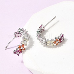 Серьги-гвоздики из латуни в форме буквы С с микропаве из кубического циркония&nbsp;LS-EJEW-H180-23P